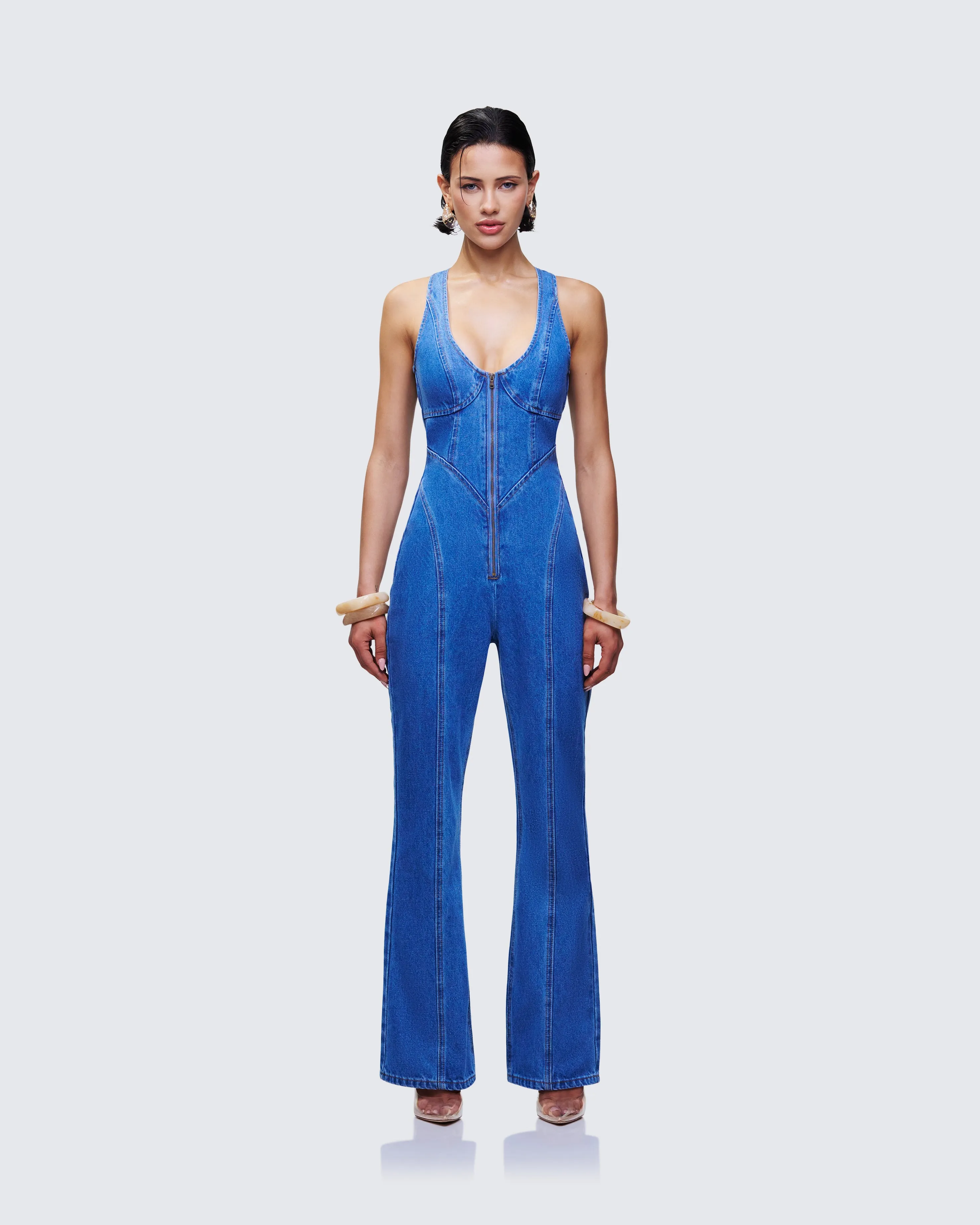 Ali Blue Denim Heart Cut Jumpsuit sold by Finesse product image thumbnail 2