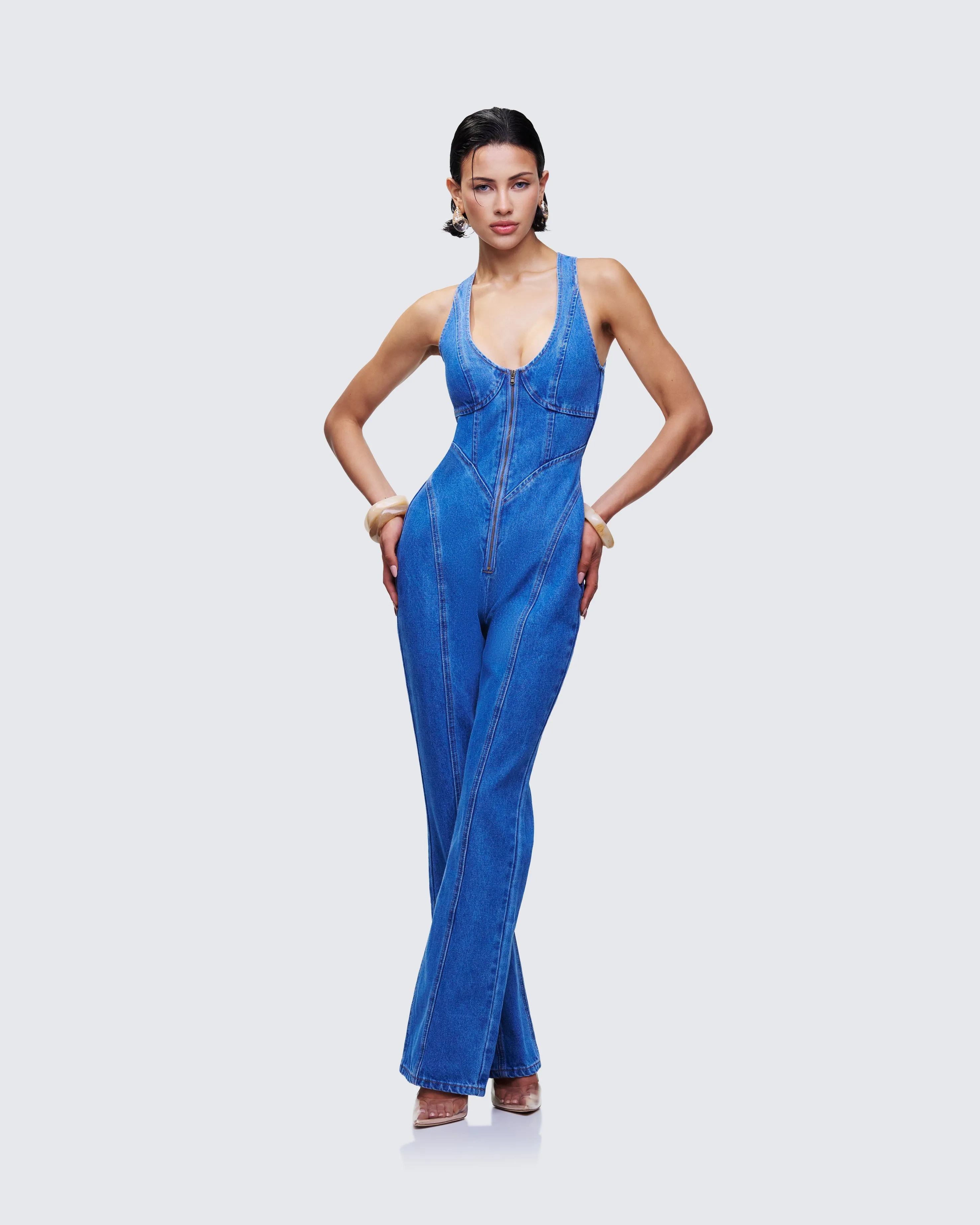 Ali Blue Denim Heart Cut Jumpsuit sold by Finesse product image thumbnail 3