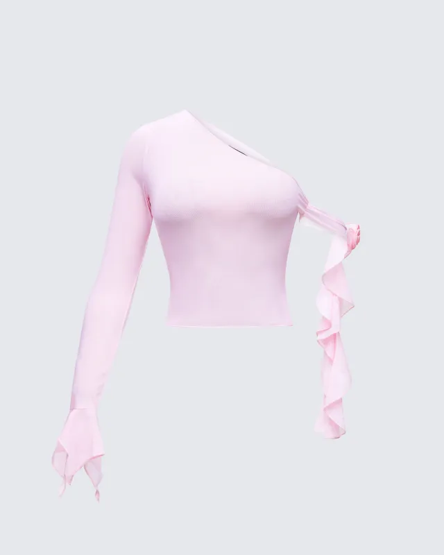 Sylphine Pink Mesh Asymmetric Top sold by Finesse
