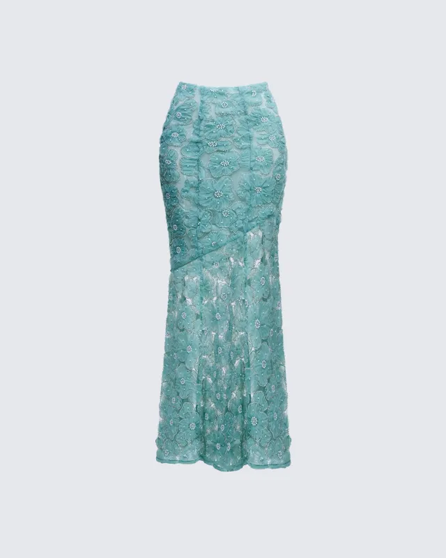 Delancy Blue Embroidered Midi Skirt sold by Finesse