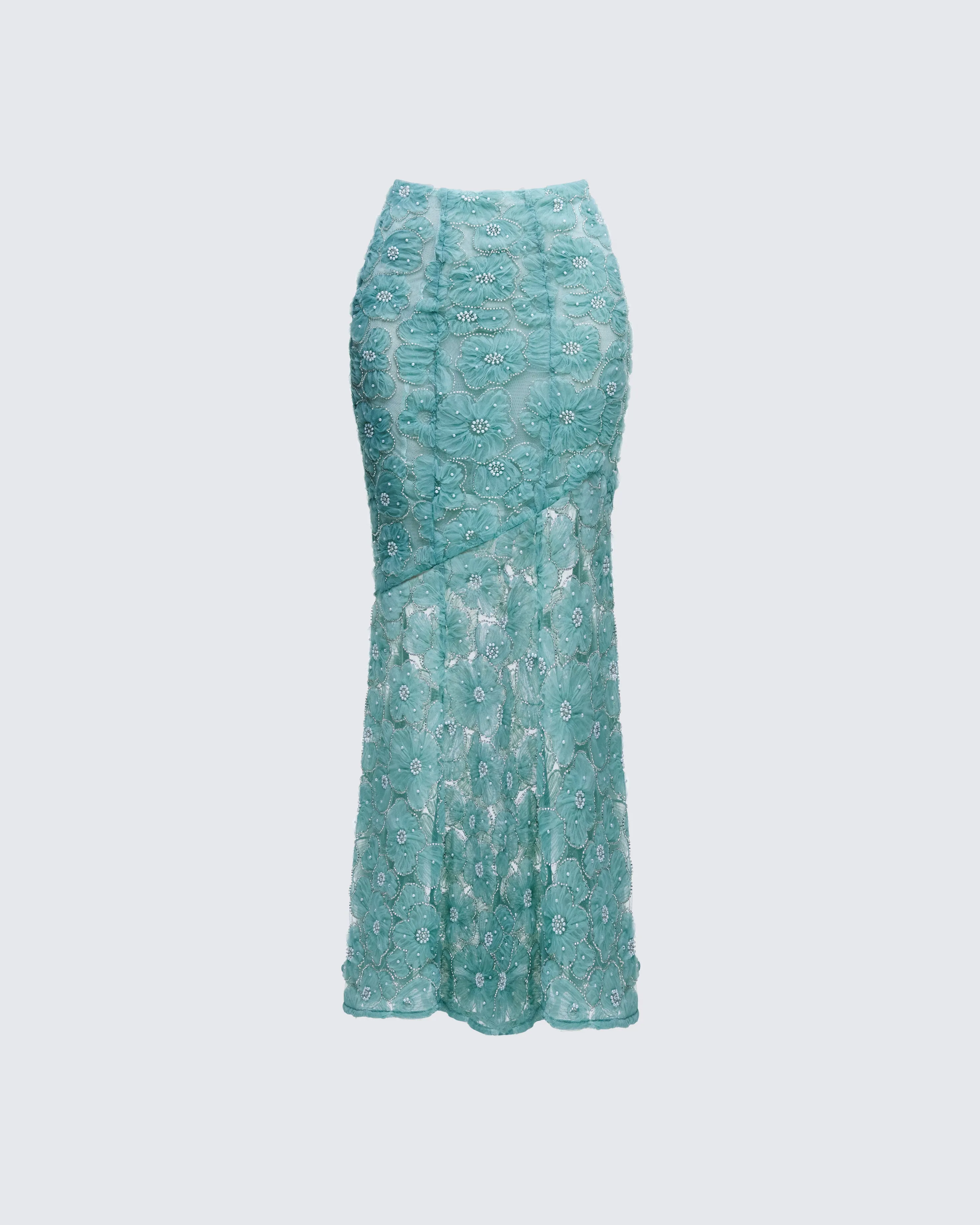 Delancy Blue Embroidered Midi Skirt sold by Finesse