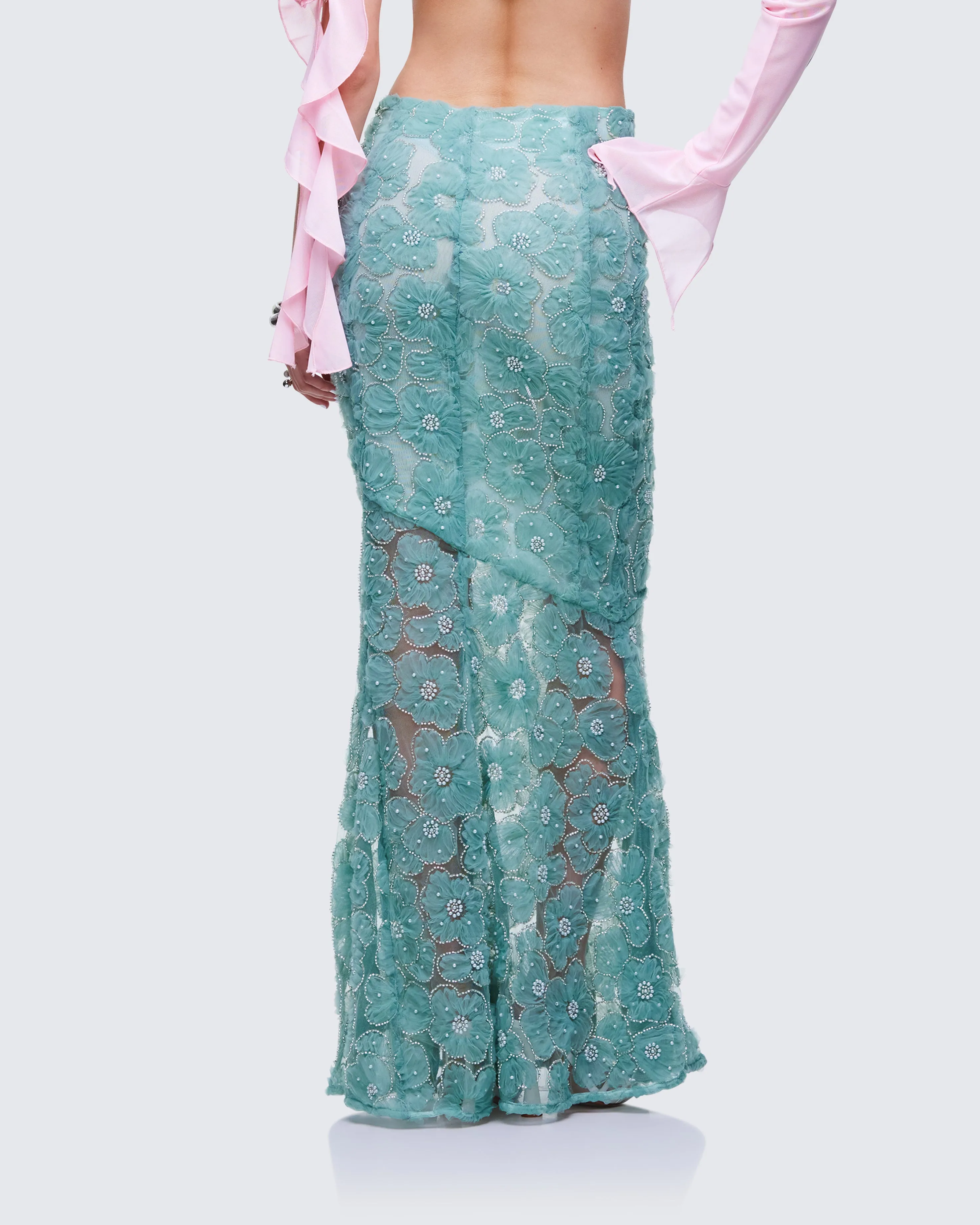 Delancy Blue Embroidered Midi Skirt sold by Finesse product image thumbnail 4