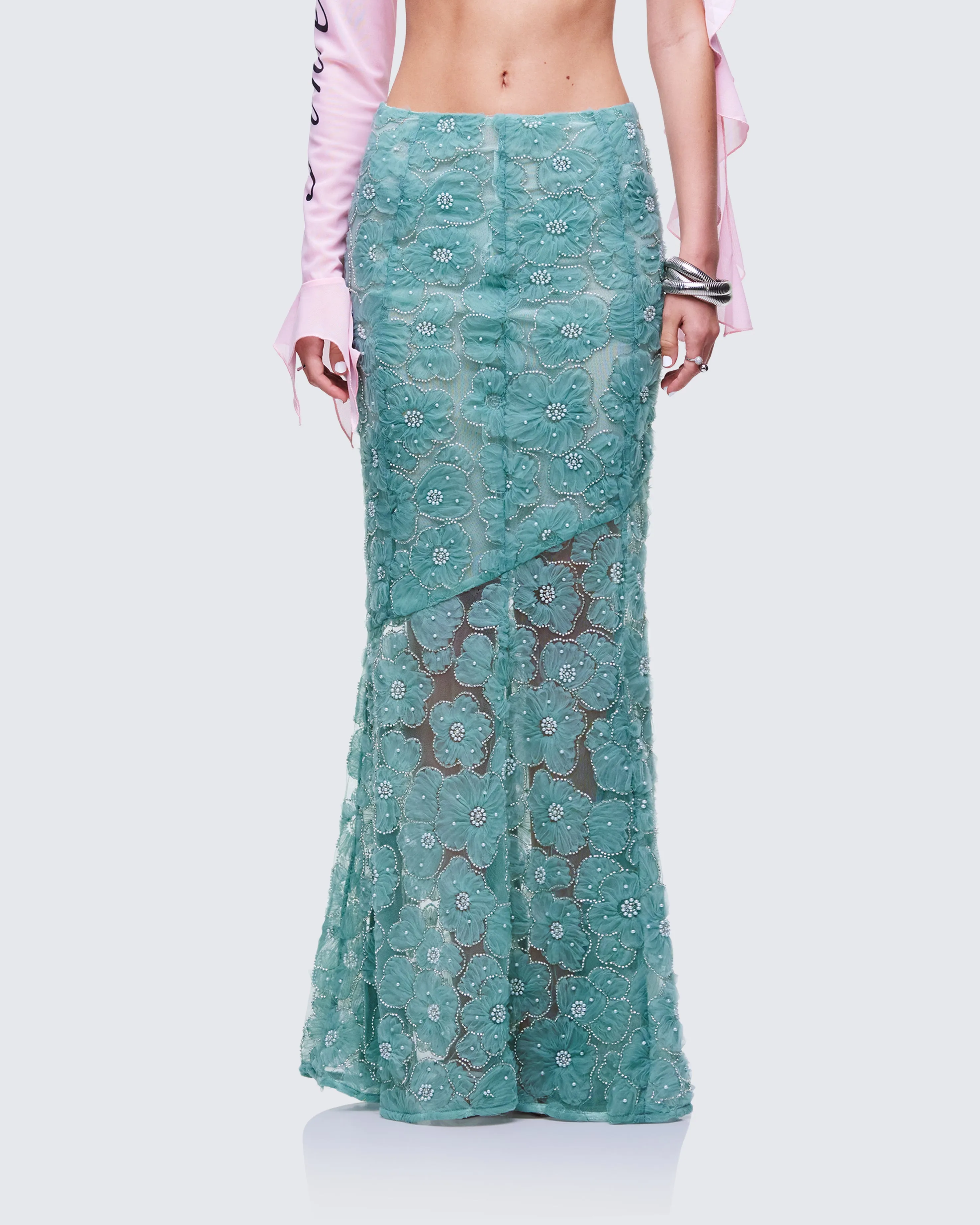 Delancy Blue Embroidered Midi Skirt sold by Finesse product image thumbnail 2