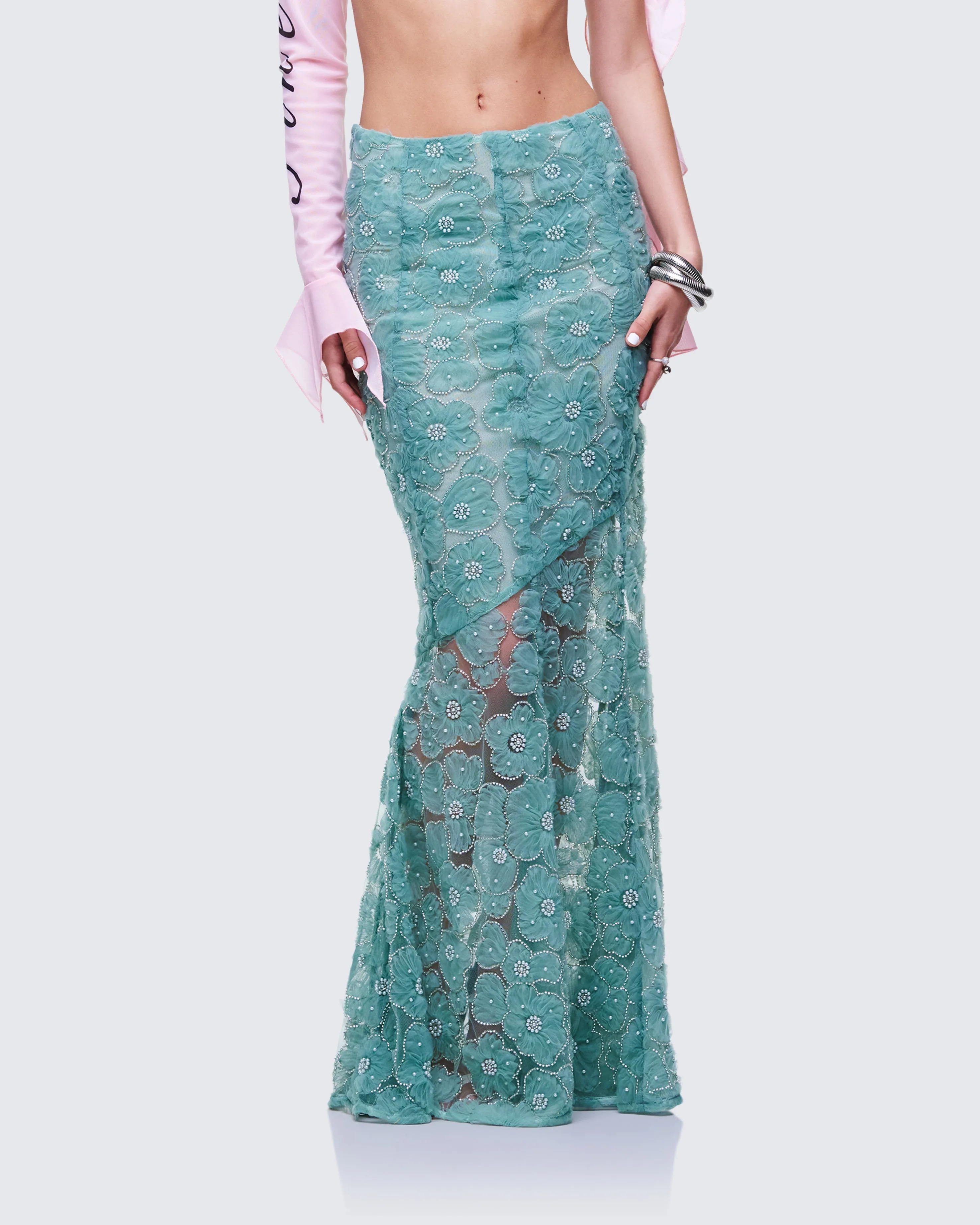 Delancy Blue Embroidered Midi Skirt sold by Finesse product image thumbnail 3