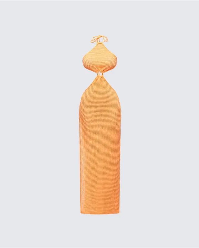 Tovi Orange Open Knit Maxi Dress sold by Finesse