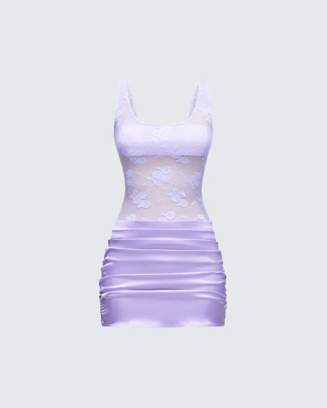 Blair Purple Lace Mix Mini Dress sold by Finesse