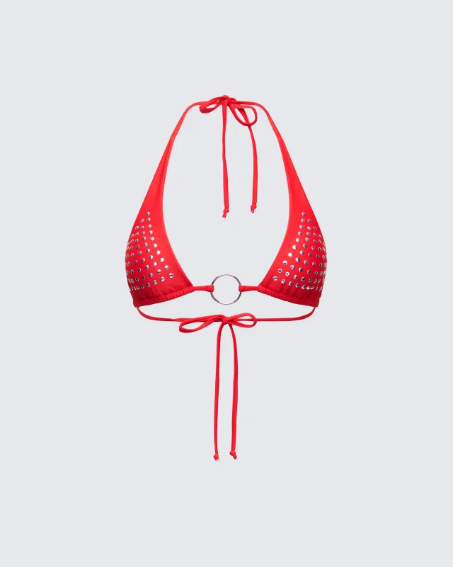 Quen Red Studded Bikini Top sold by Finesse