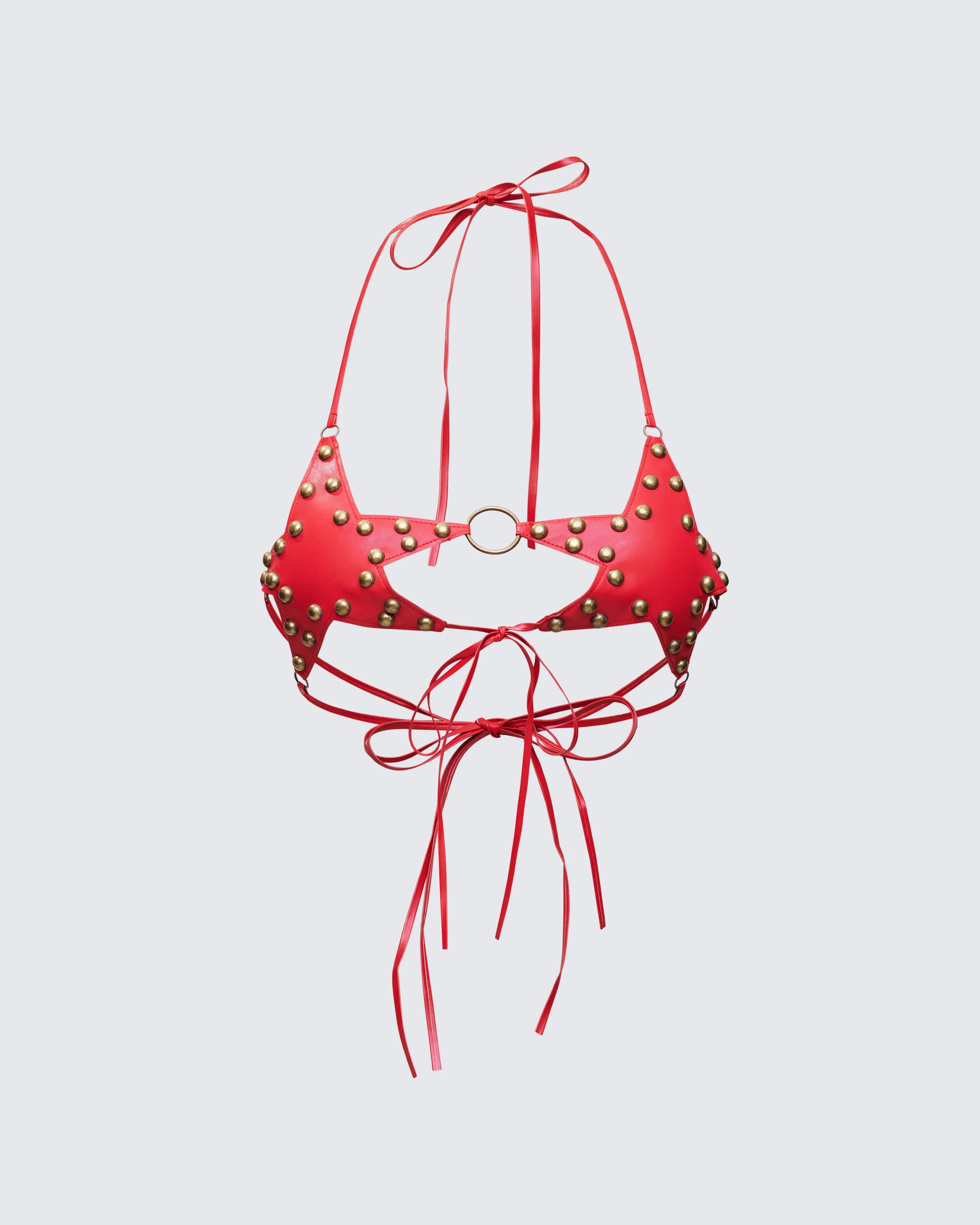 Reign Red Vegan Leather Star Bra sold by Finesse