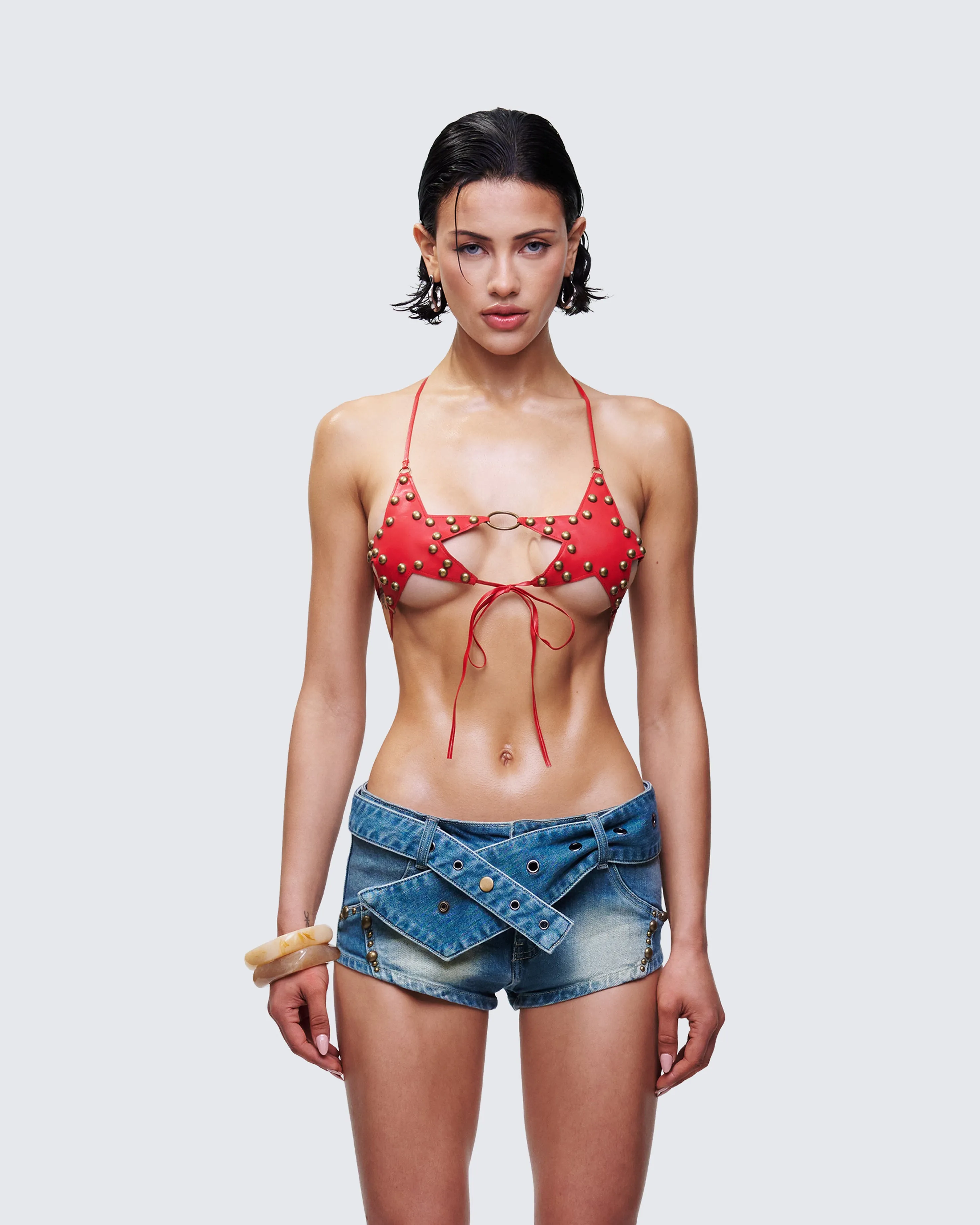 Reign Red Vegan Leather Star Bra sold by Finesse product image thumbnail 2
