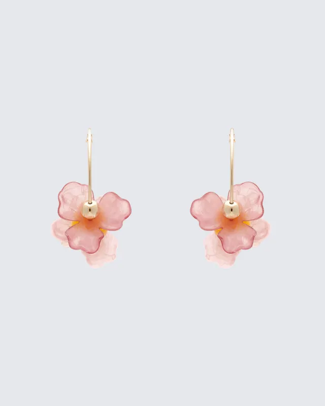 Neveah Pink Flower Hoop Earrings sold by Finesse