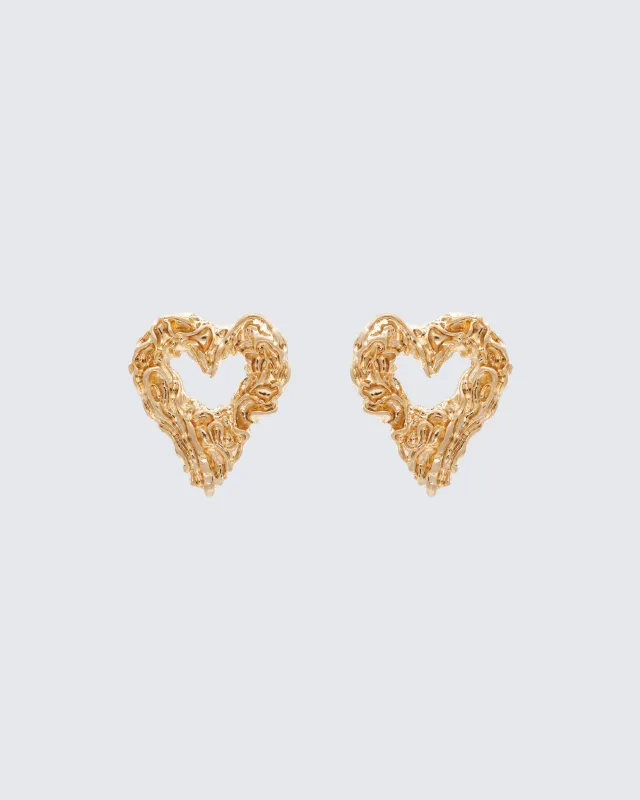 Volante Gold Molten Heart Earrings sold by Finesse