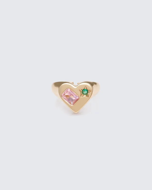 Phaedra Gold Jewelled Heart Ring sold by Finesse
