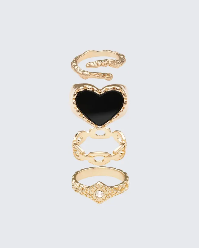 Nuala Gold Ring Set - 4 Pack sold by Finesse