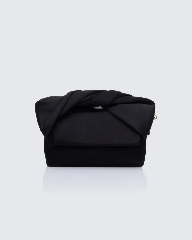 Henrietta Black Satin Fold Over Bag sold by Finesse