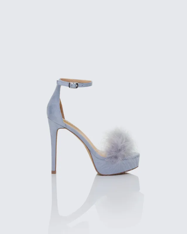 Erminia Blue Feather Detail Heels made by Finesse