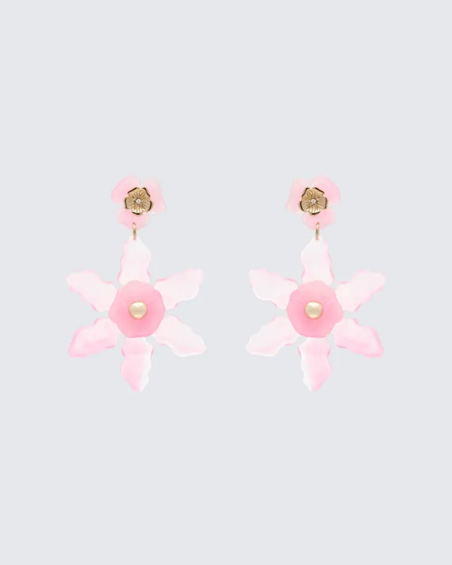 Charity Pink Flower Dangle Earrings sold by Finesse