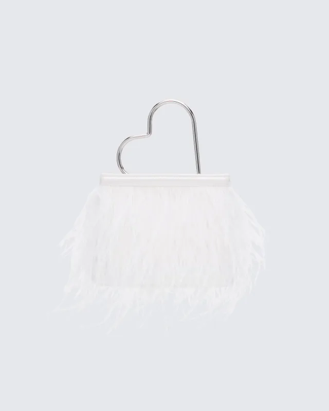 Moxie White Feather Occasion bag with Heart Handle sold by Finesse