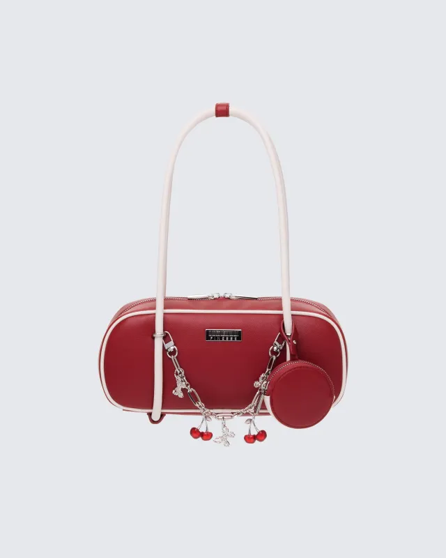 Chelsea Red Rectangle Bowling Bag With Charm sold by Finesse