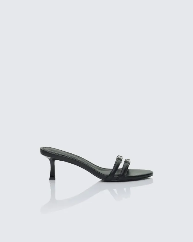 Queenie Black Safety Buckle Kitten Heel sold by Finesse