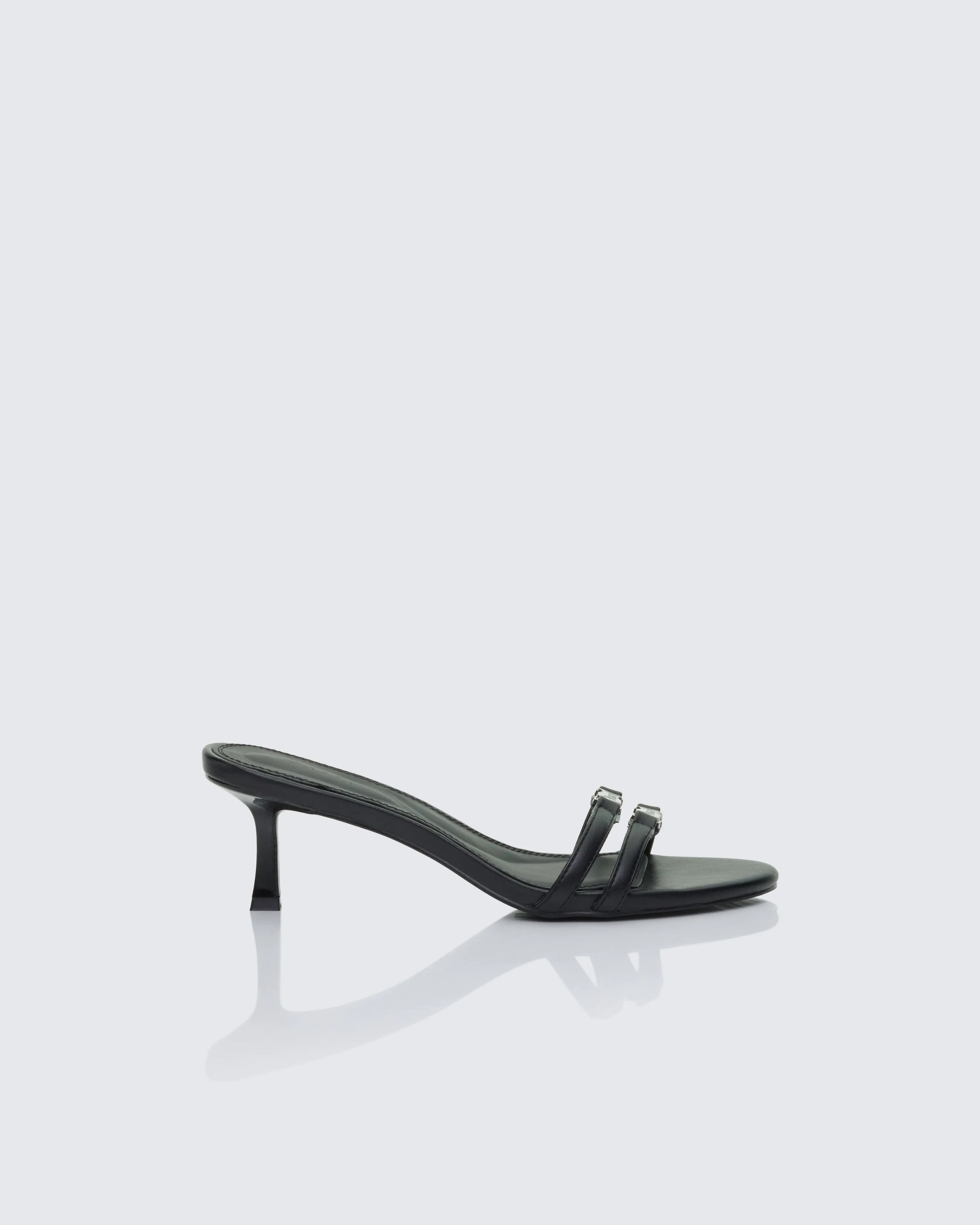 Queenie Black Safety Buckle Kitten Heel sold by Finesse