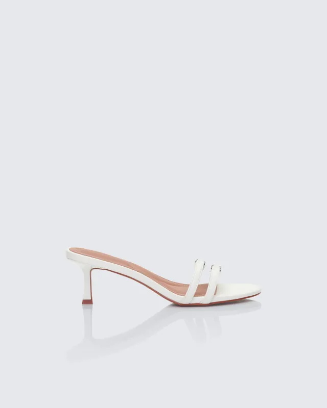 Queenie White Safety Buckle Kitten Heel sold by Finesse