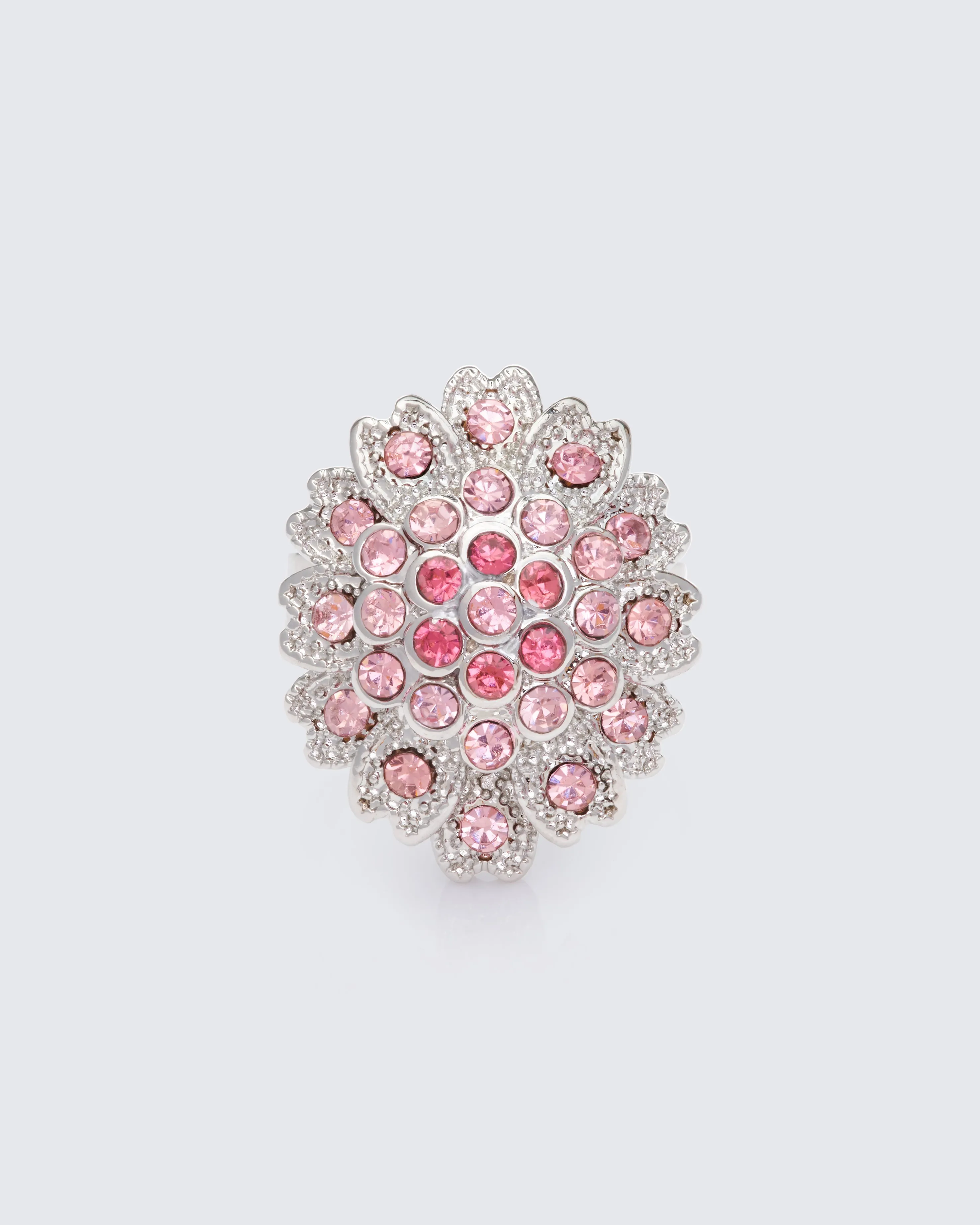 Harmony Silver Pink Flower Adjustable Ring sold by Finesse
