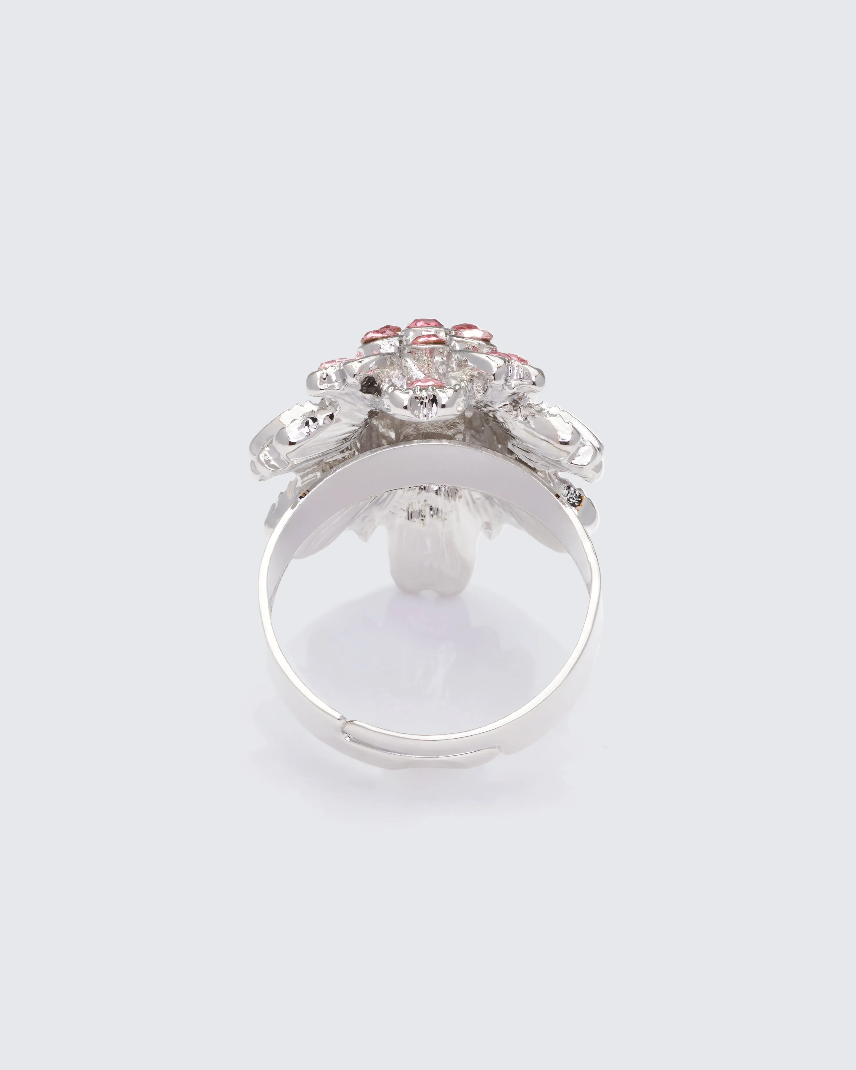 Harmony Silver Pink Flower Adjustable Ring sold by Finesse product image thumbnail 2