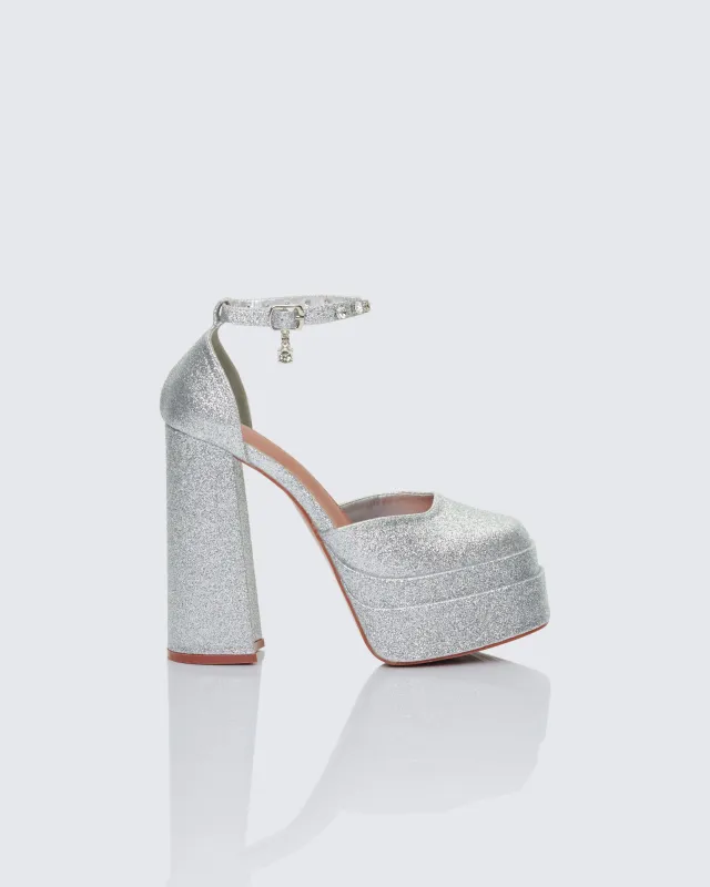 Kailin Silver Glitter Platform Heels sold by Finesse