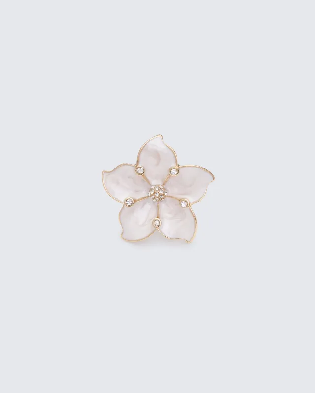Nemyra White Sculpted Flower Adjustable Ring sold by Finesse