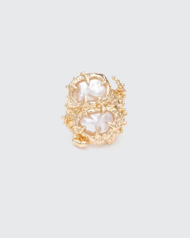 Noelis Gold Molten Pearl Ring sold by Finesse