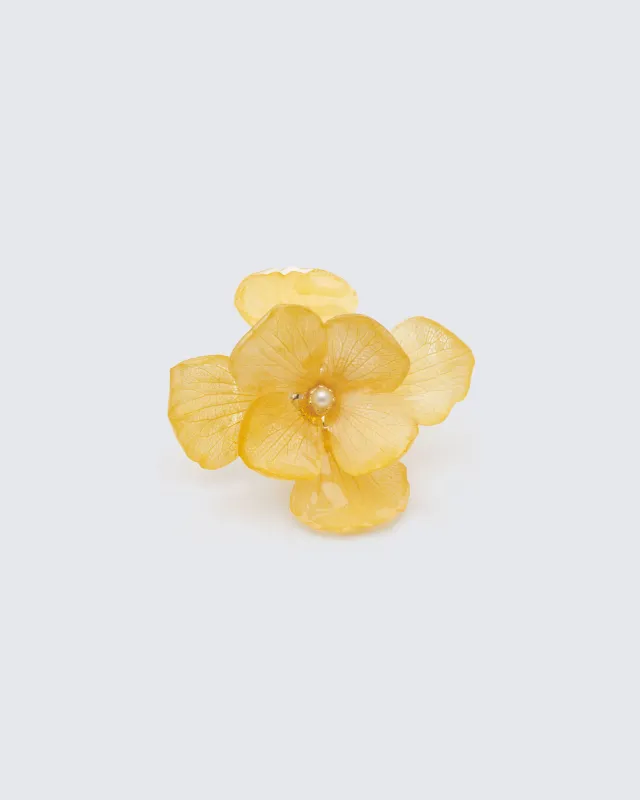 Elin Yellow Hydrangea Flower Adjustable Ring sold by Finesse