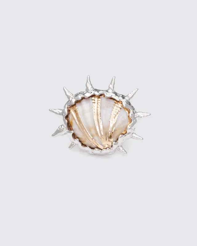 Ravika Silver Molten Spike Seashell Ring sold by Finesse