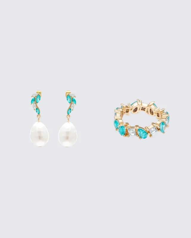 Azore Gold Accented Ring & Earring Set sold by Finesse