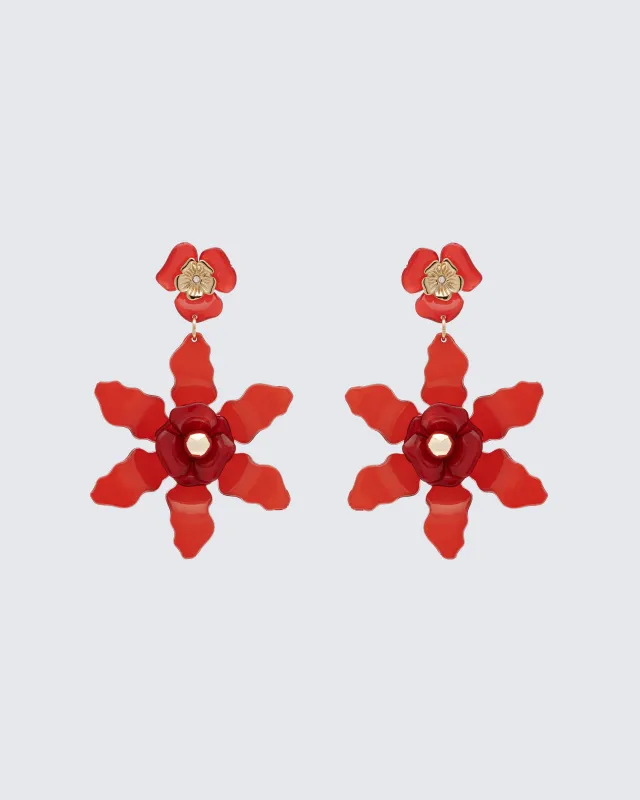 Charity Red Flower Dangle Earrings sold by Finesse