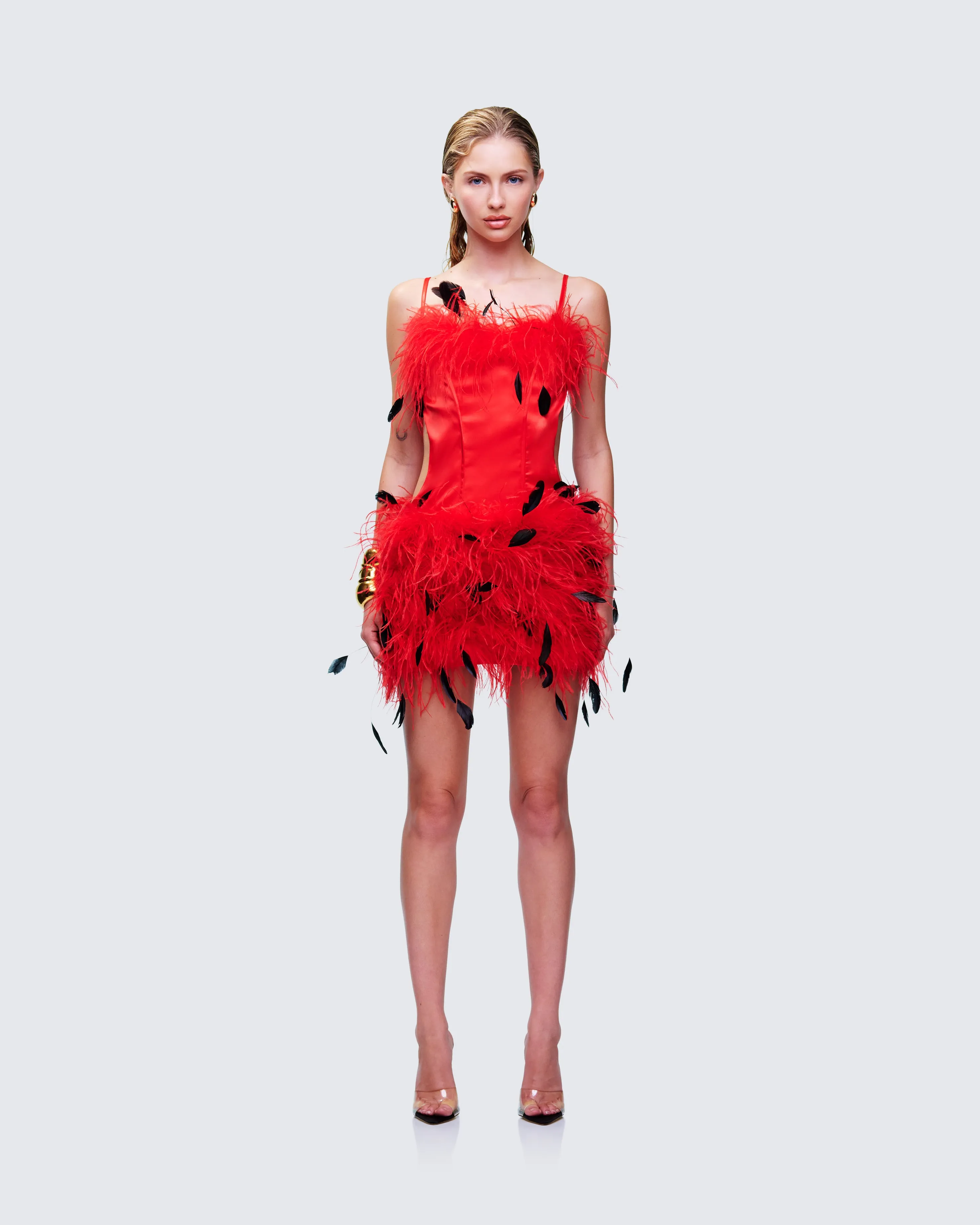Meadow Red Feather Backless Mini Dress sold by Finesse product image thumbnail 2