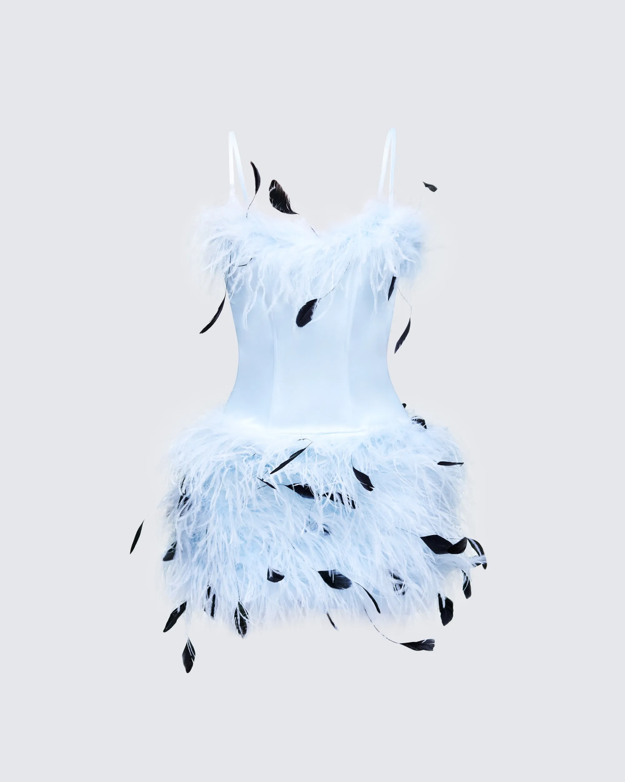 Meadow Blue Feather Backless Mini Dress sold by Finesse