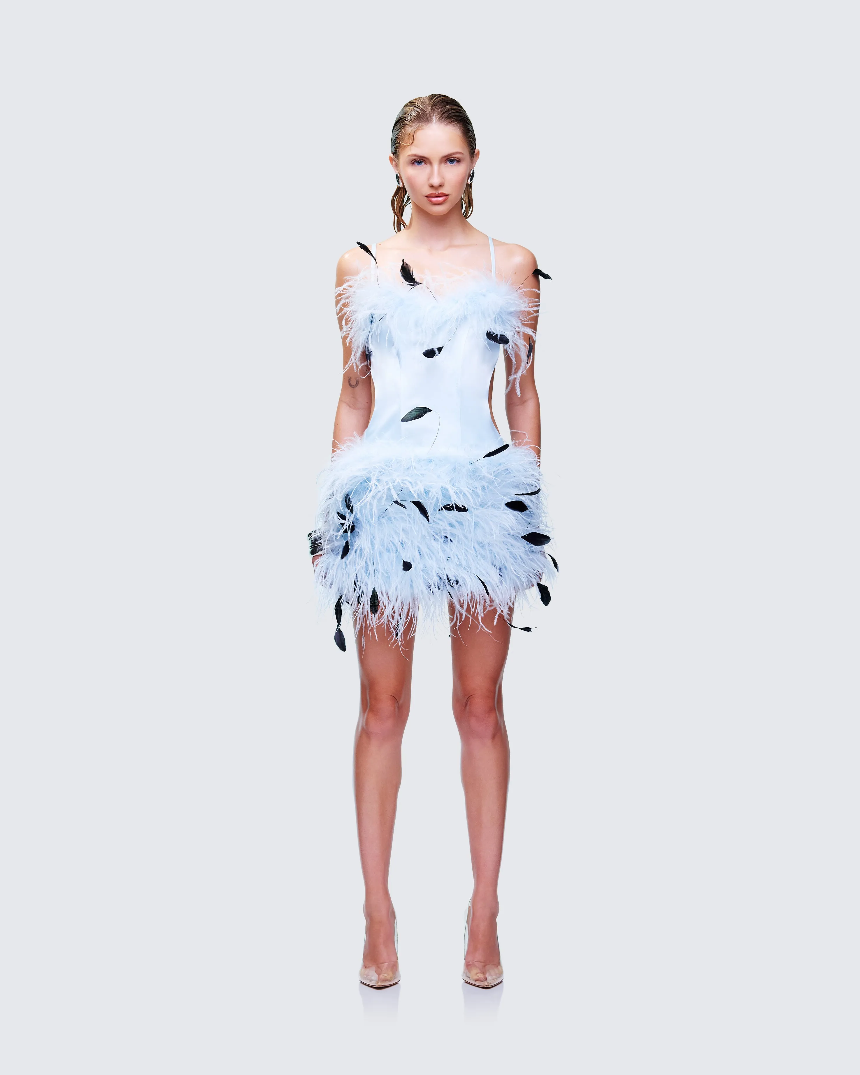 Meadow Blue Feather Backless Mini Dress sold by Finesse product image thumbnail 2