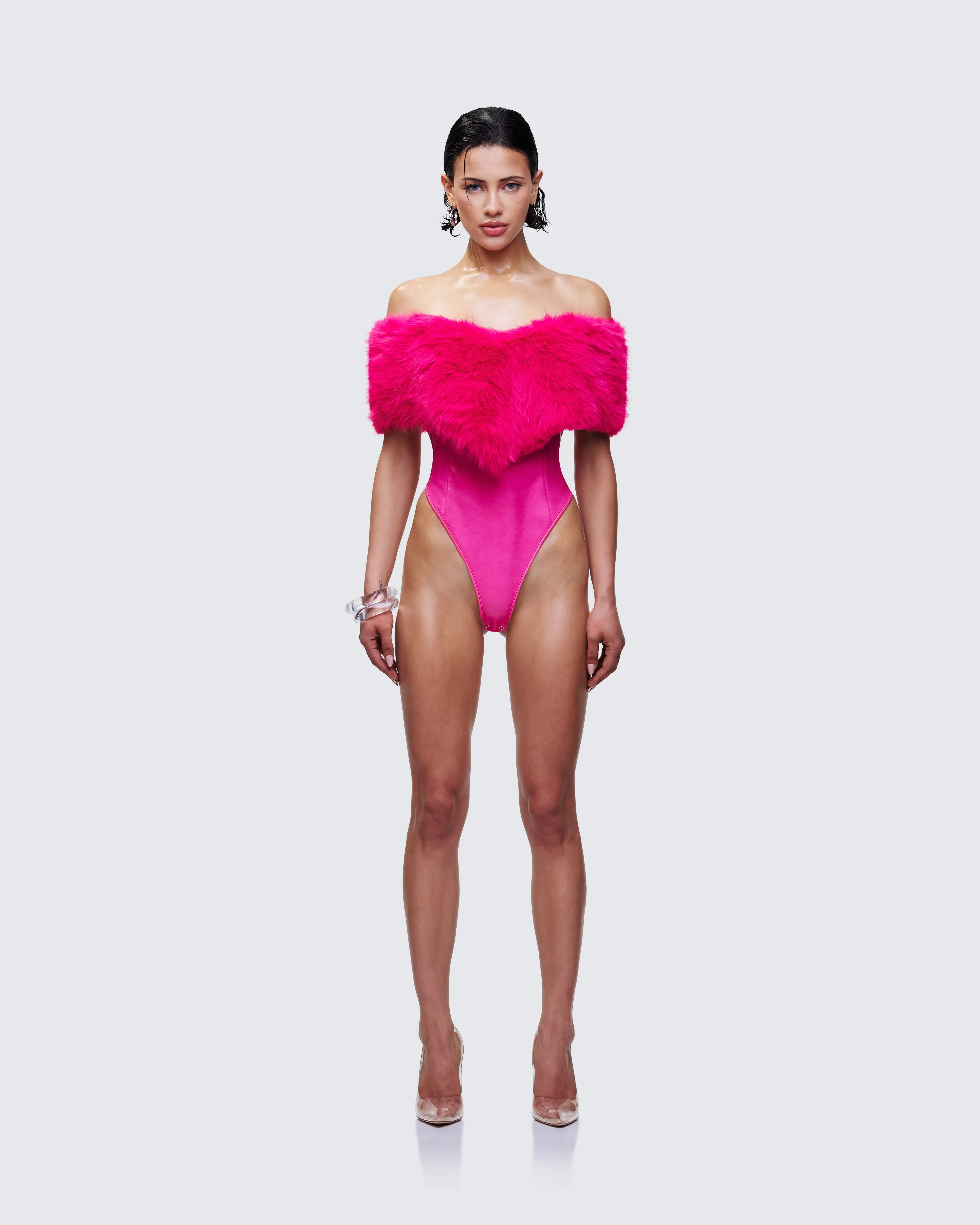 Nina Pink Fur Trim Bodysuit sold by Finesse product image thumbnail 2