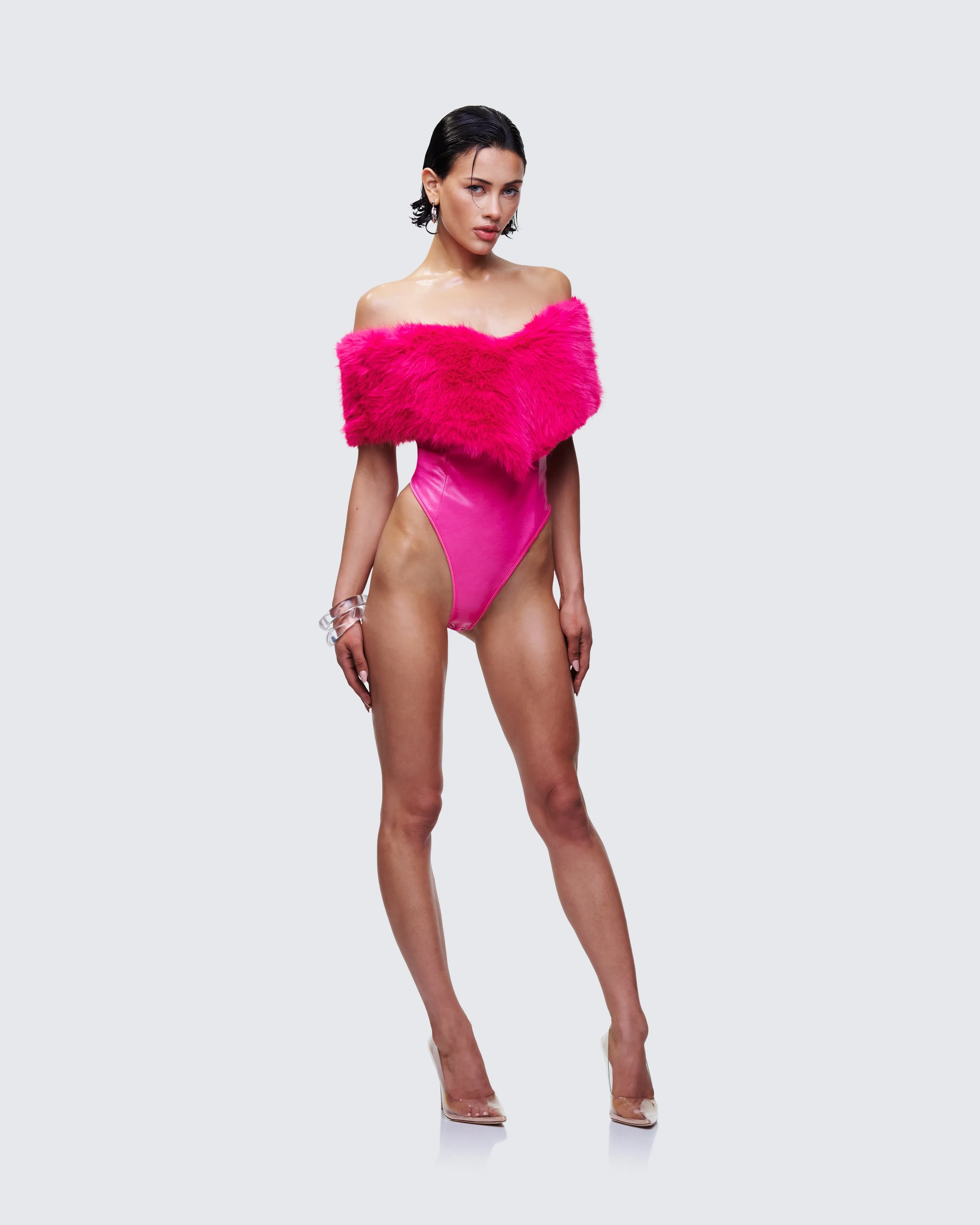 Nina Pink Fur Trim Bodysuit sold by Finesse product image thumbnail 4