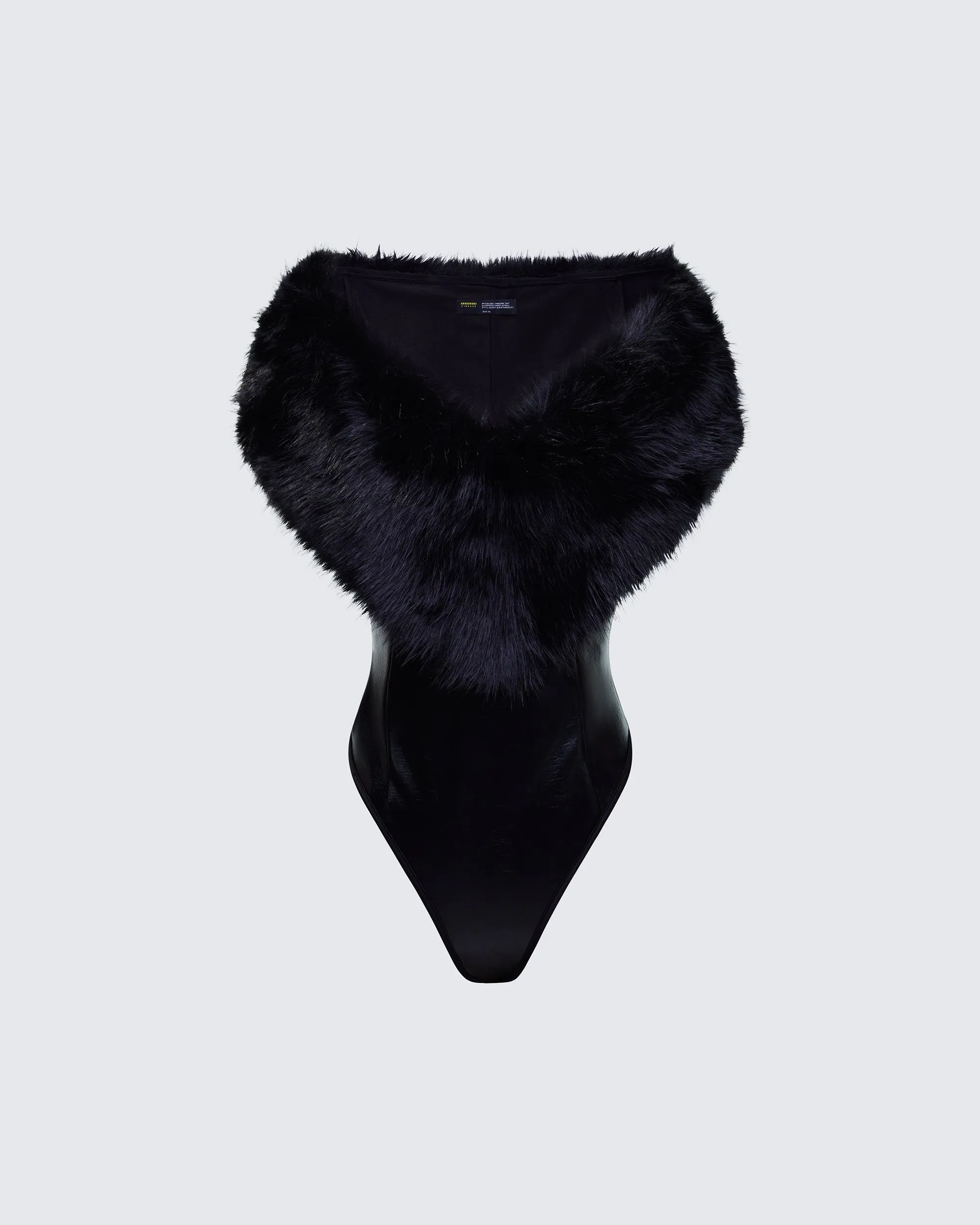 Nina Black Fur Trim Bodysuit sold by Finesse