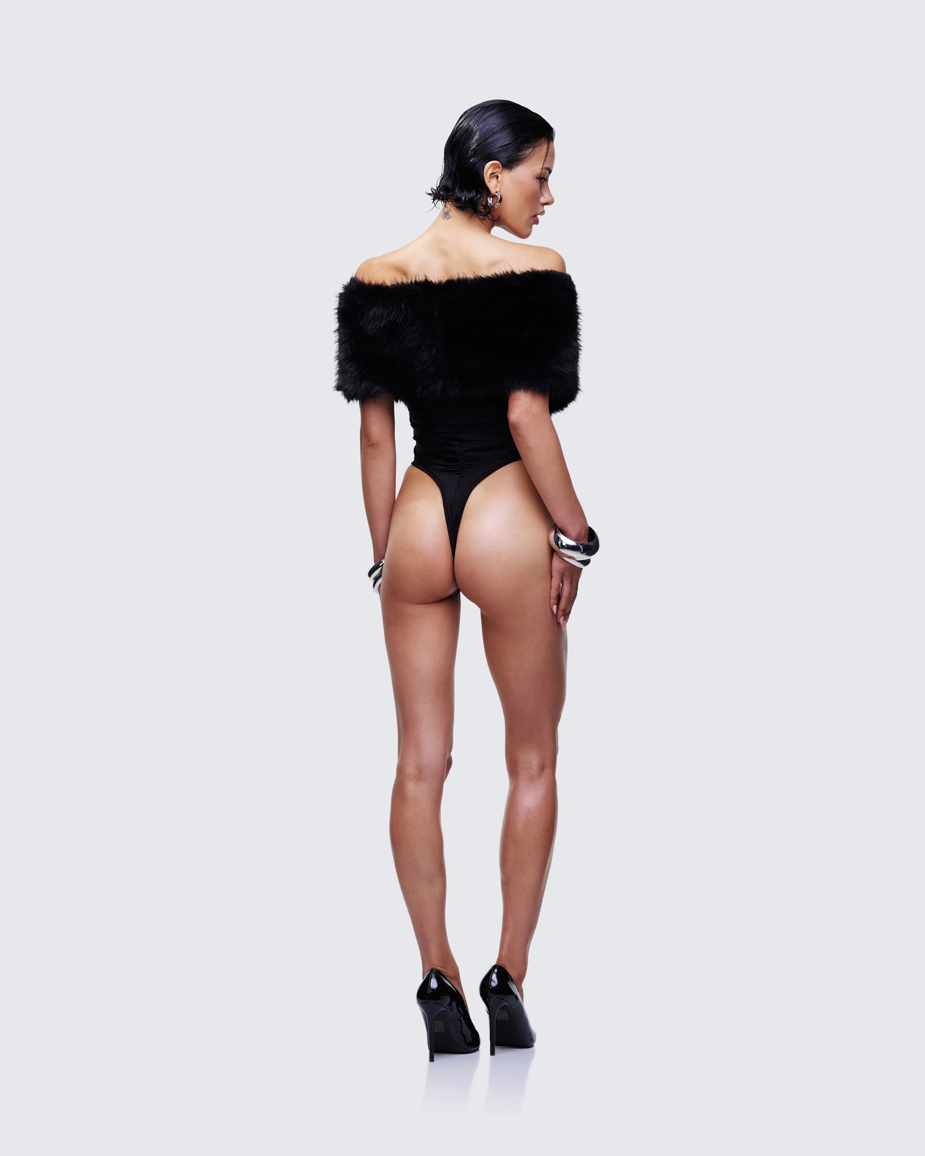 Nina Black Fur Trim Bodysuit sold by Finesse product image thumbnail 5