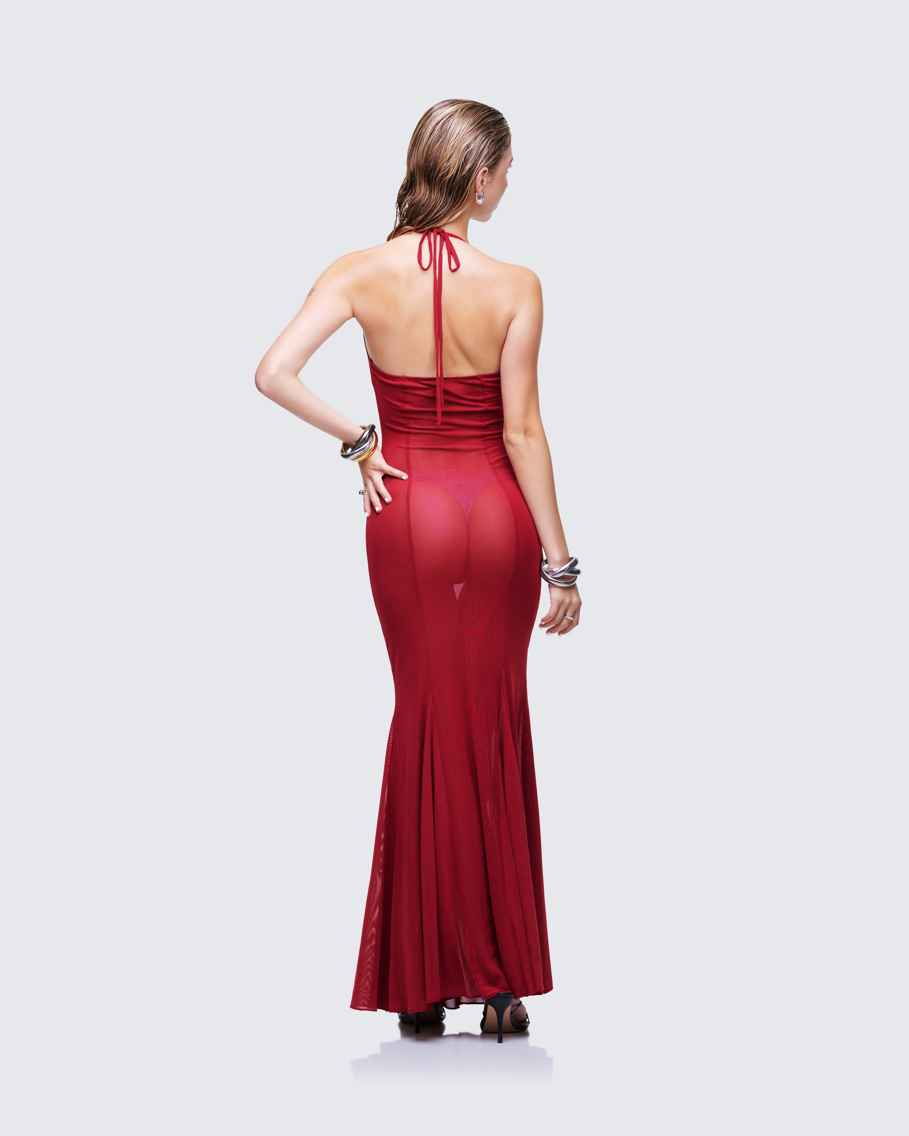 Ash Red Sheer Mesh Maxi Dress sold by Finesse product image thumbnail 5