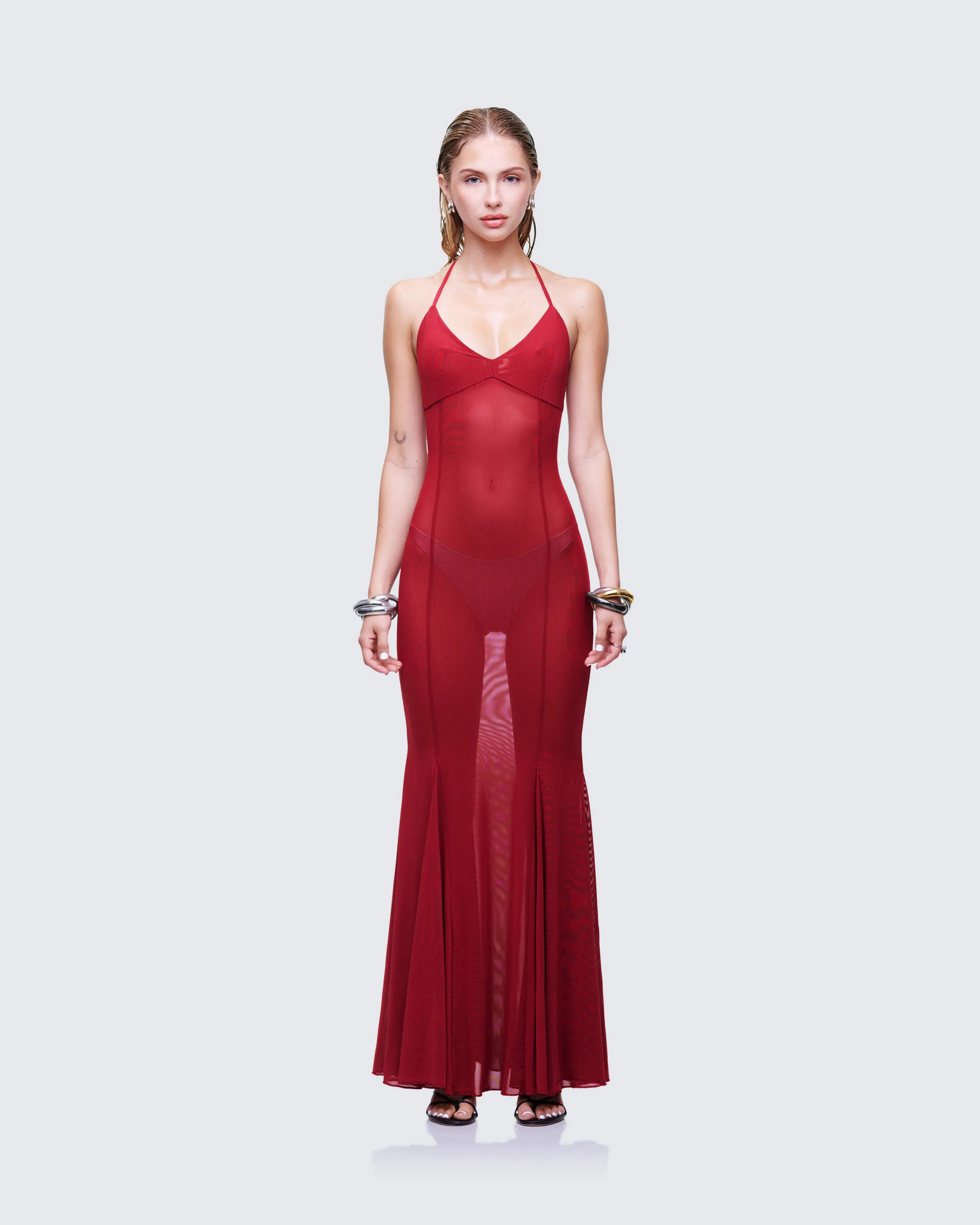 Ash Red Sheer Mesh Maxi Dress sold by Finesse product image thumbnail 2