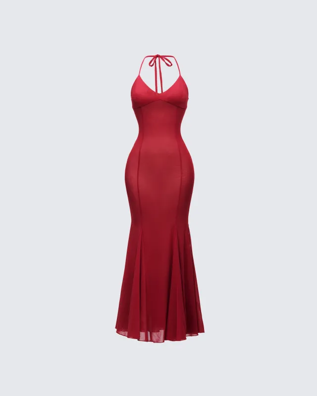 Ash Red Sheer Mesh Maxi Dress sold by Finesse