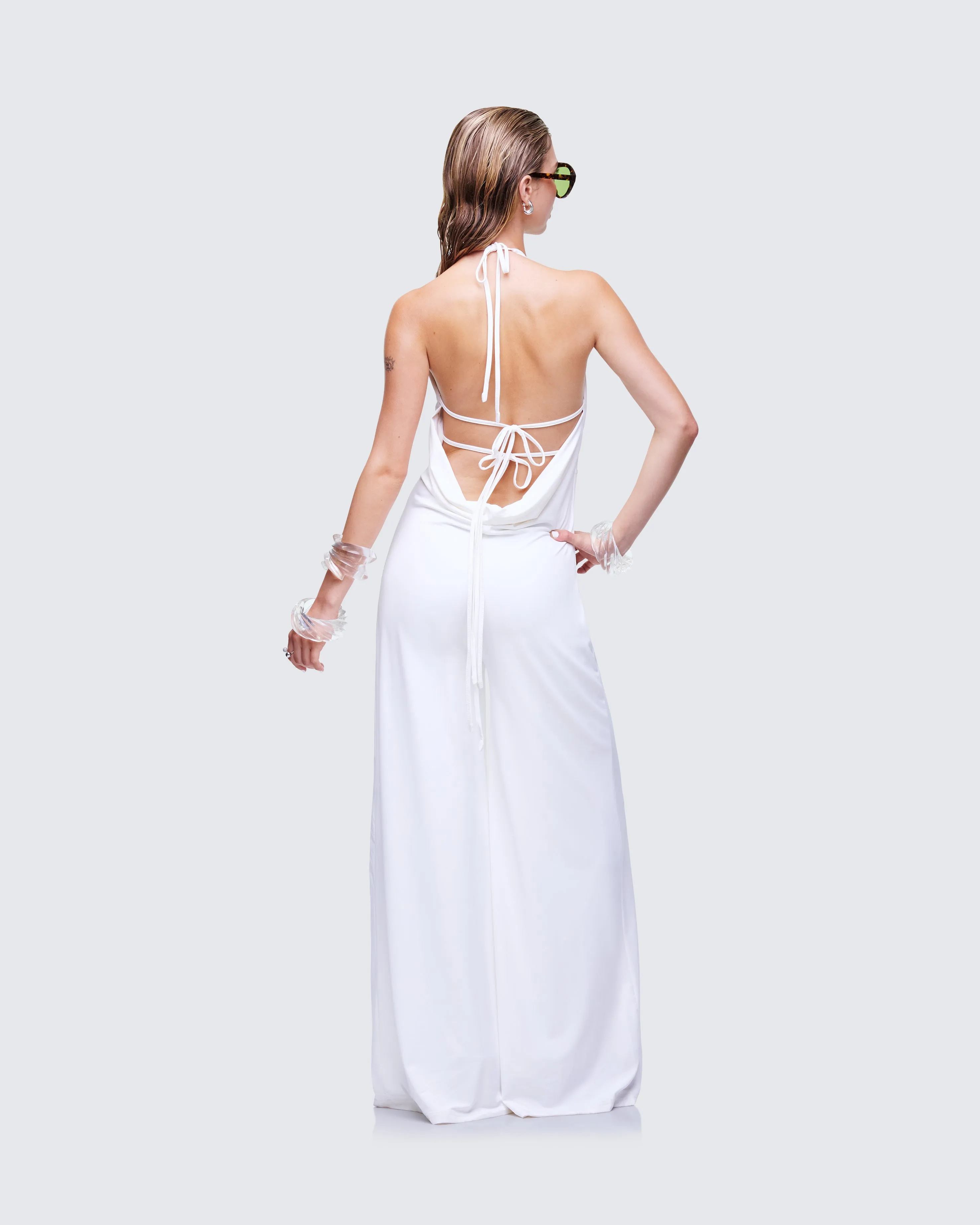 Saoirse White Plunge Neck Jumpsuit sold by Finesse product image thumbnail 5