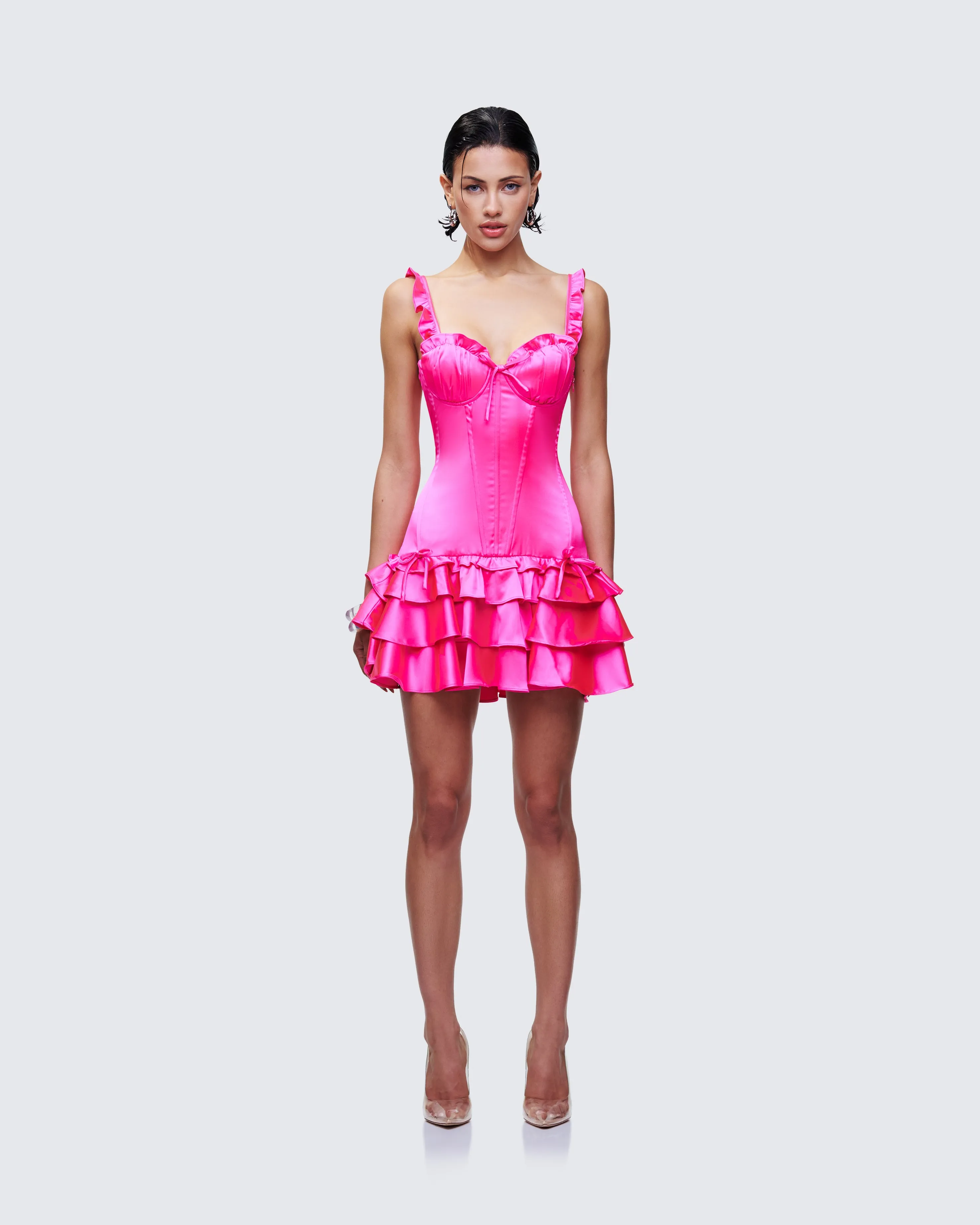 Odelle Pink Satin Ruffle Dress sold by Finesse product image thumbnail 2