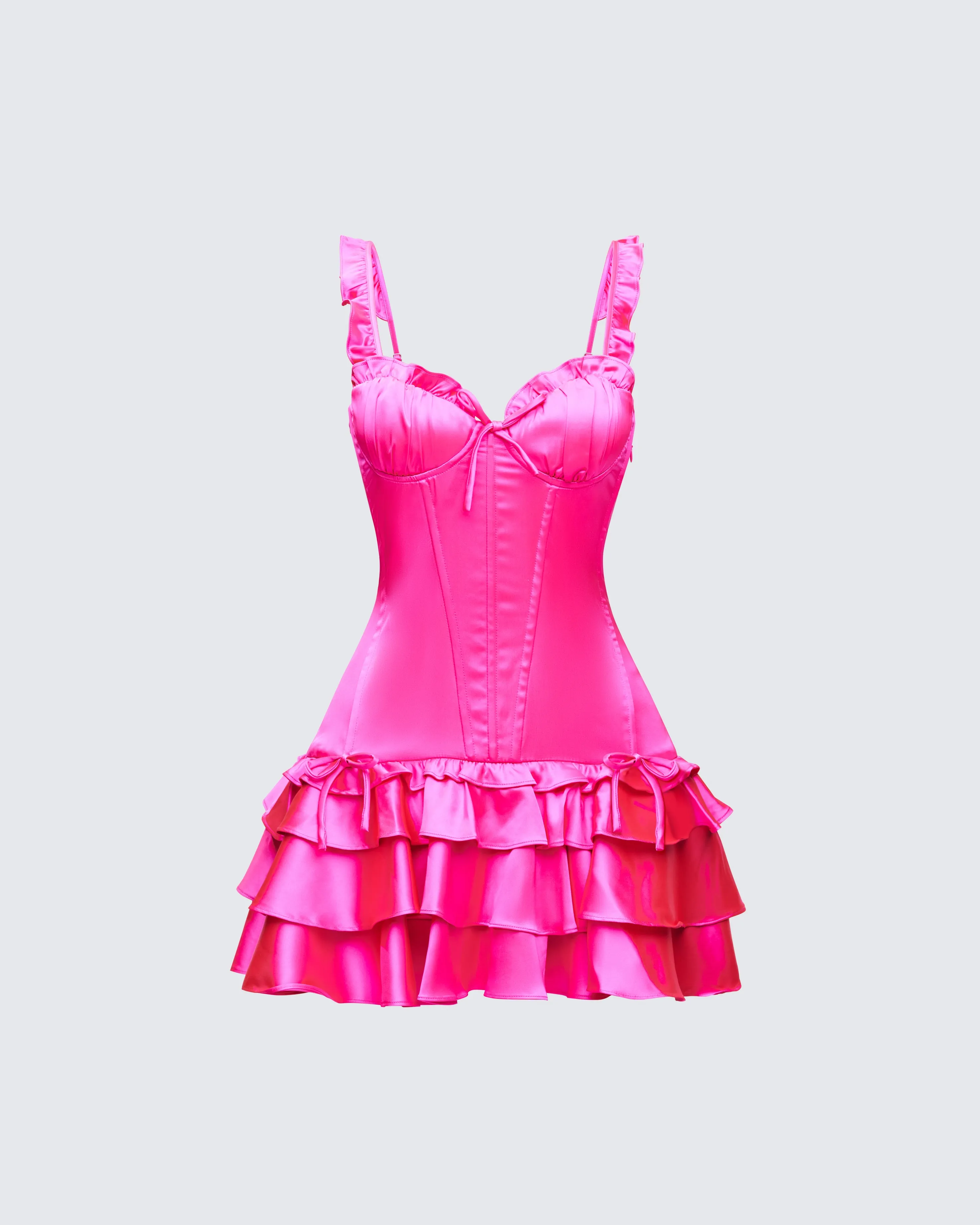 Odelle Pink Satin Ruffle Dress sold by Finesse