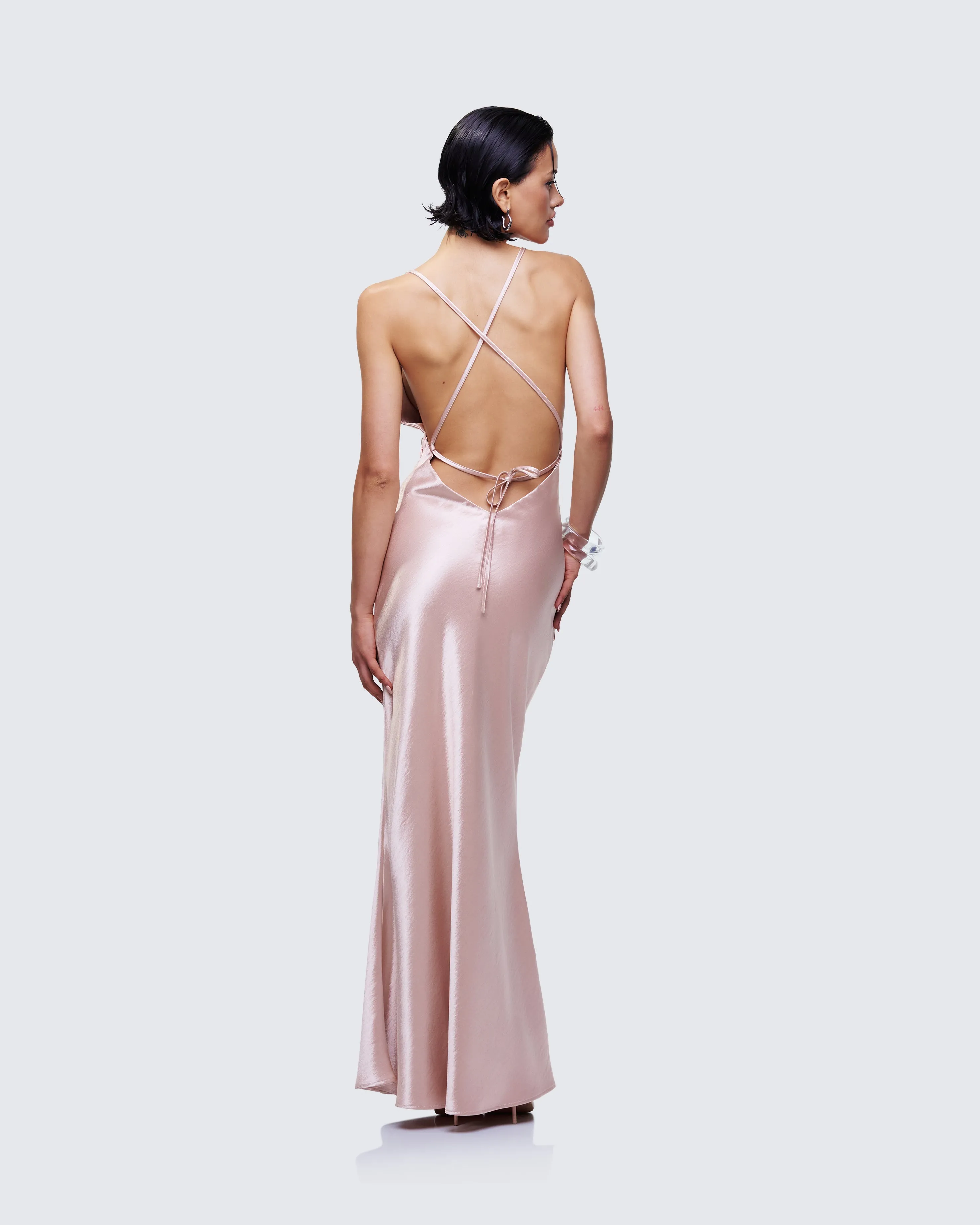 Elspeth Neutral Satin Bias Slip Maxi Dress sold by Finesse product image thumbnail 5