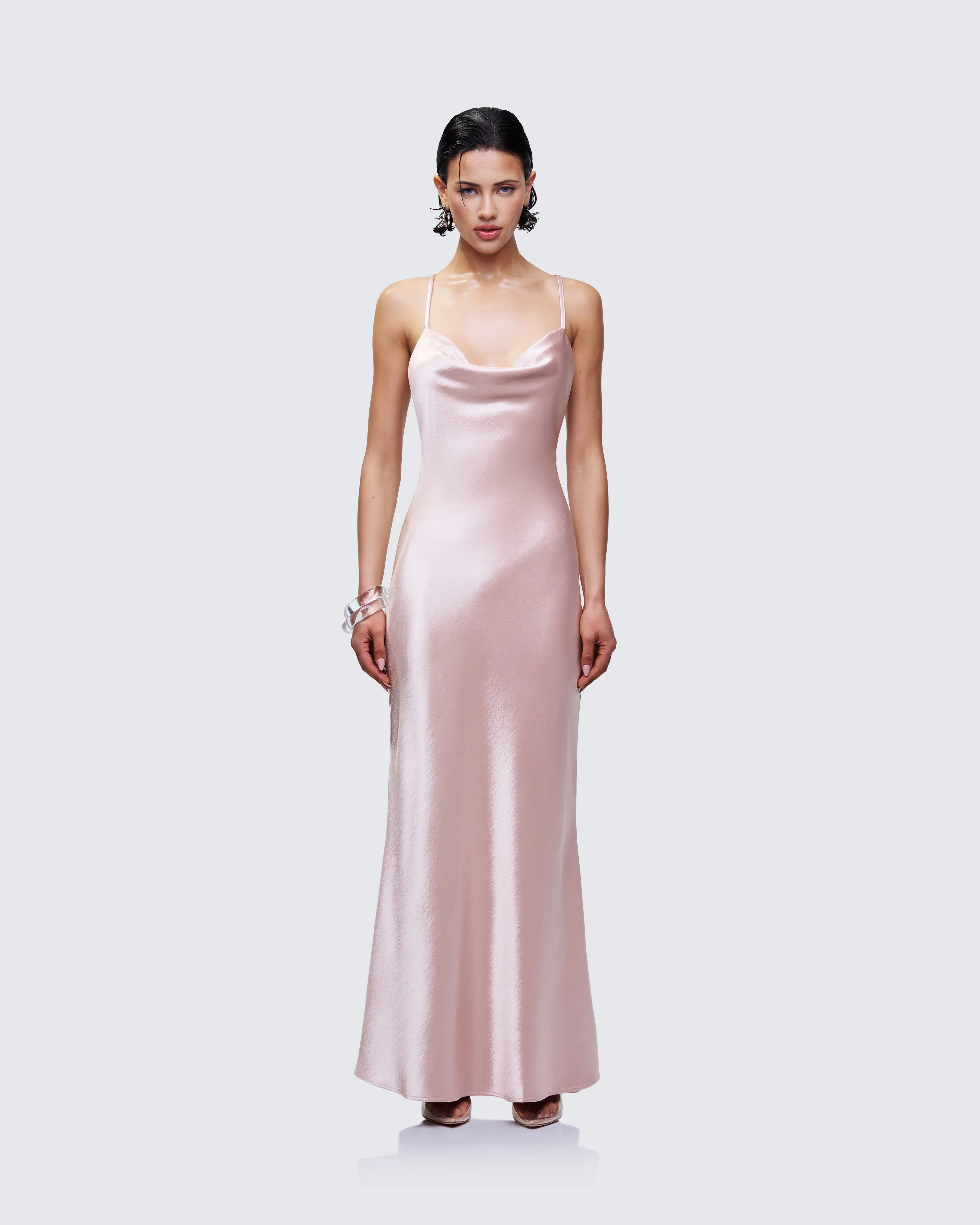 Elspeth Neutral Satin Bias Slip Maxi Dress sold by Finesse product image thumbnail 2