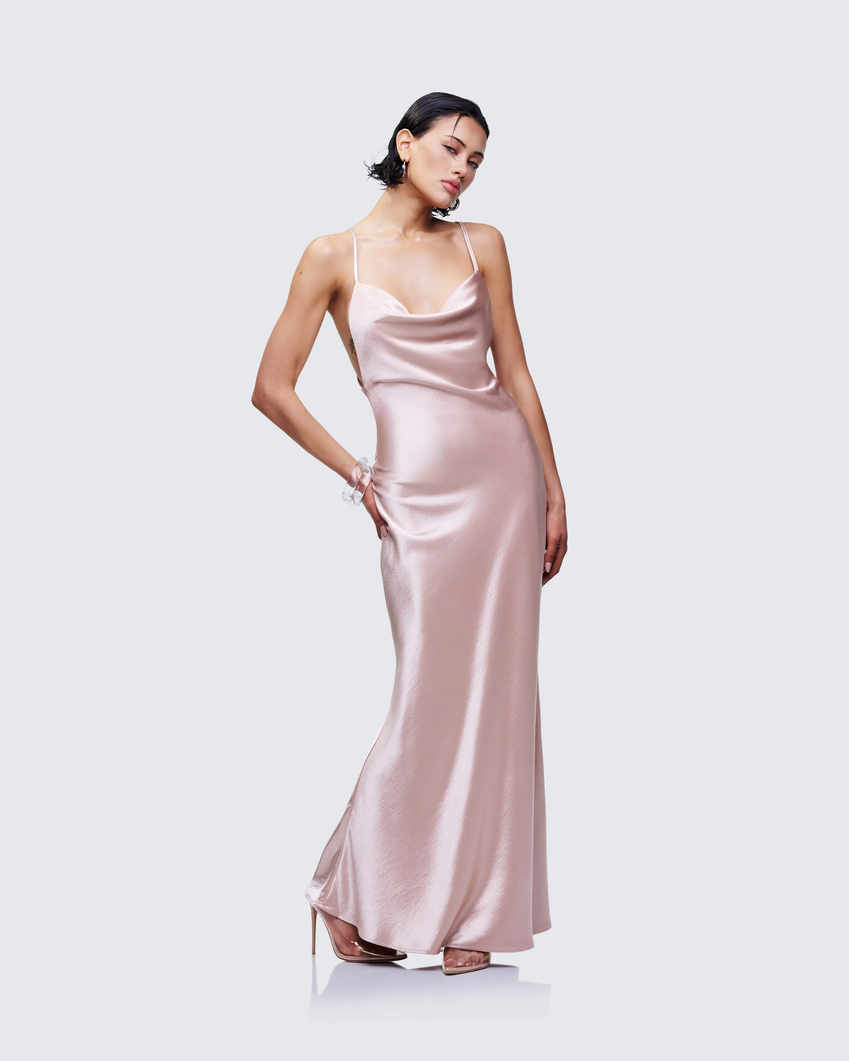 Elspeth Neutral Satin Bias Slip Maxi Dress sold by Finesse product image thumbnail 4